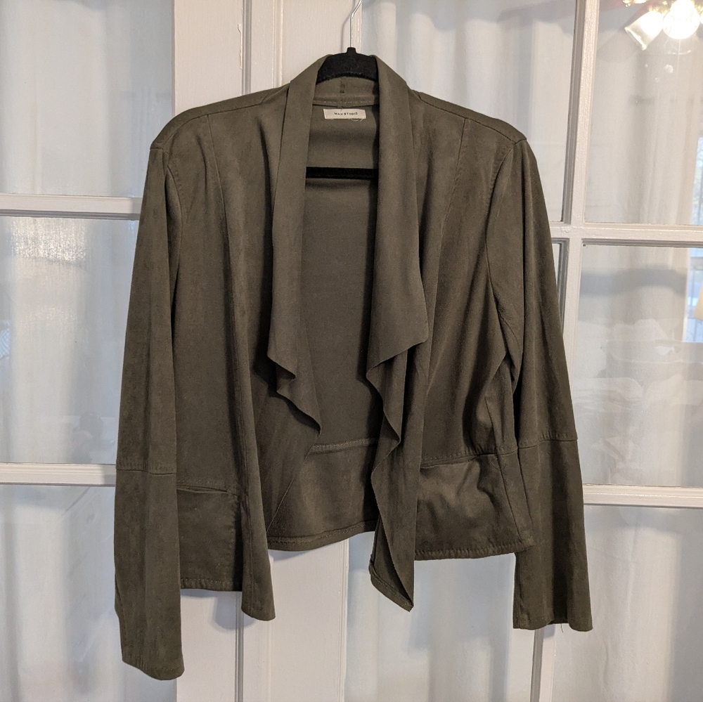 Olive Green Women's Draped Open Front Jacket